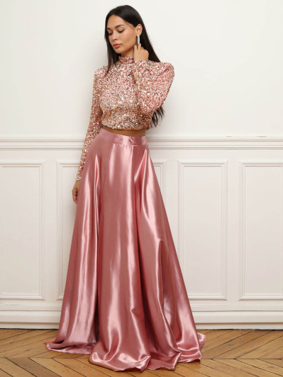 Jupe longue taille haute effet satiné