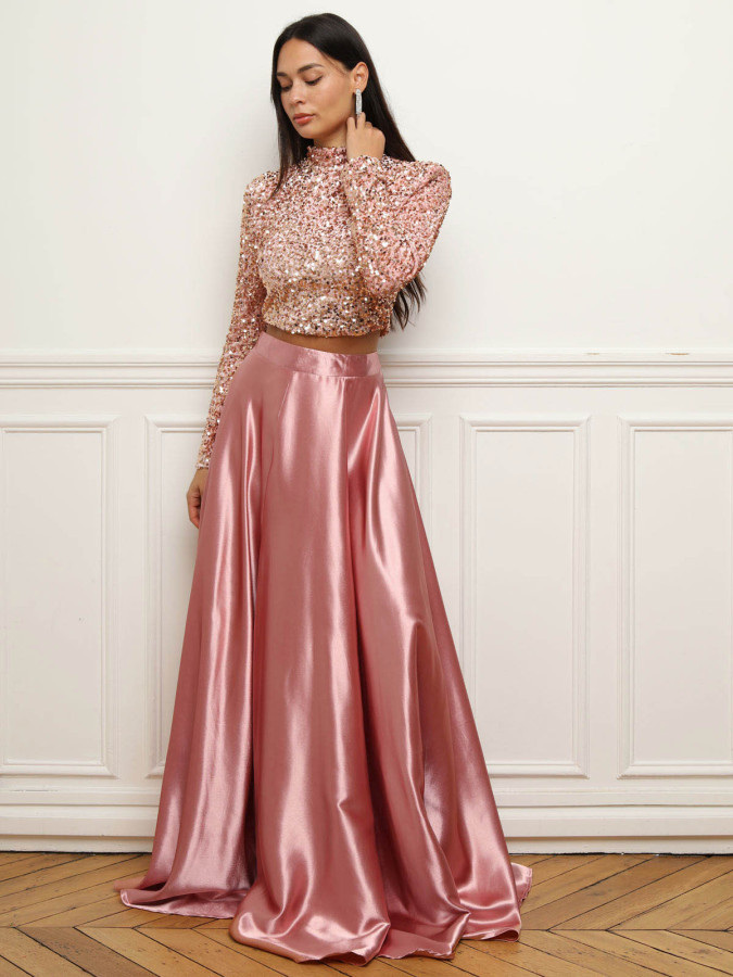 Jupe longue taille haute effet satiné