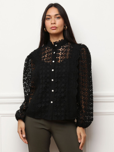 Chemisier à col montant et dentelle guipure