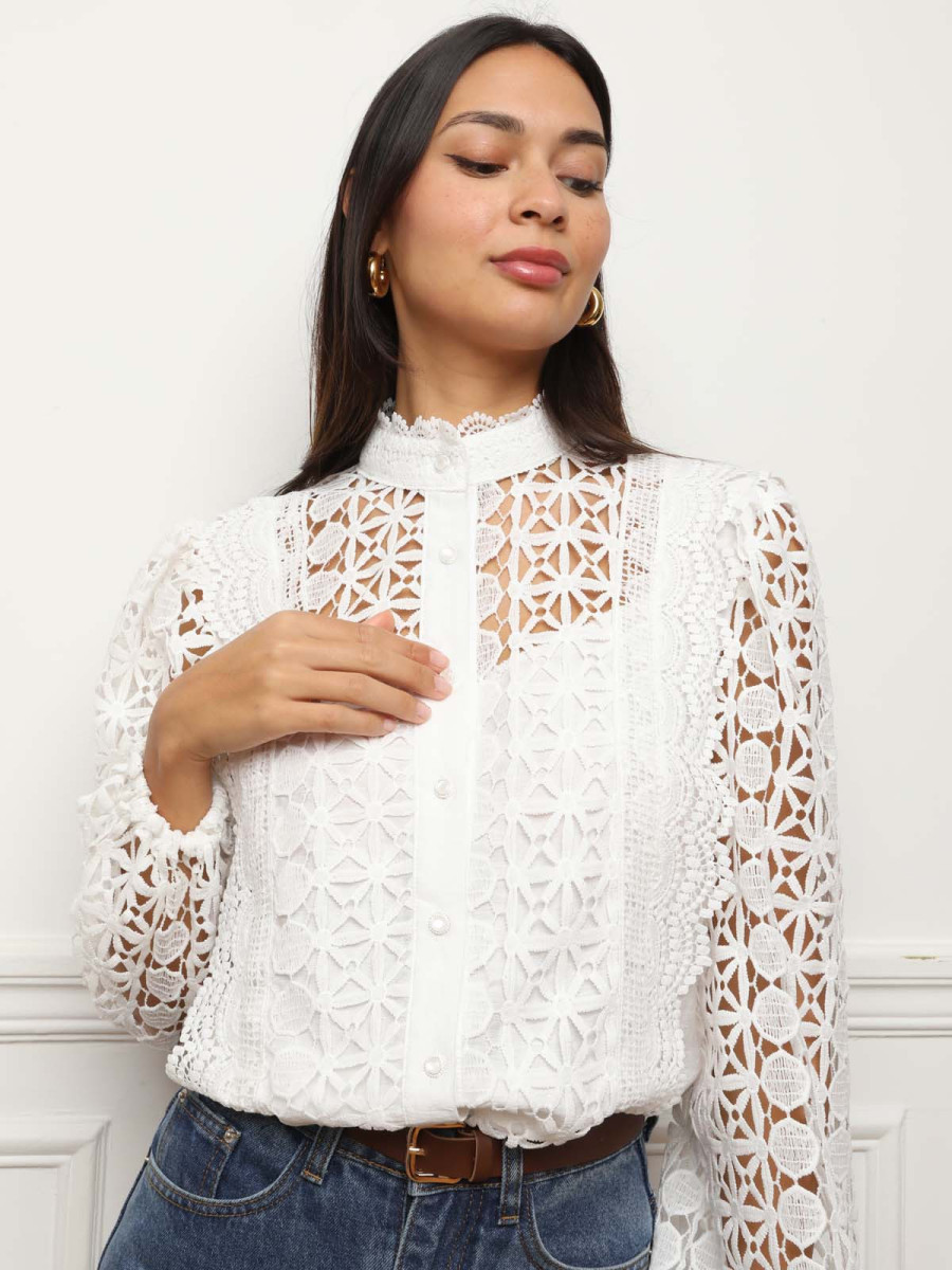 Chemisier Col Montant Blanche Porte Blouse Femme Chemisier à Col