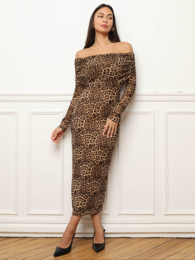 Robe à col bardot et imprimé animal