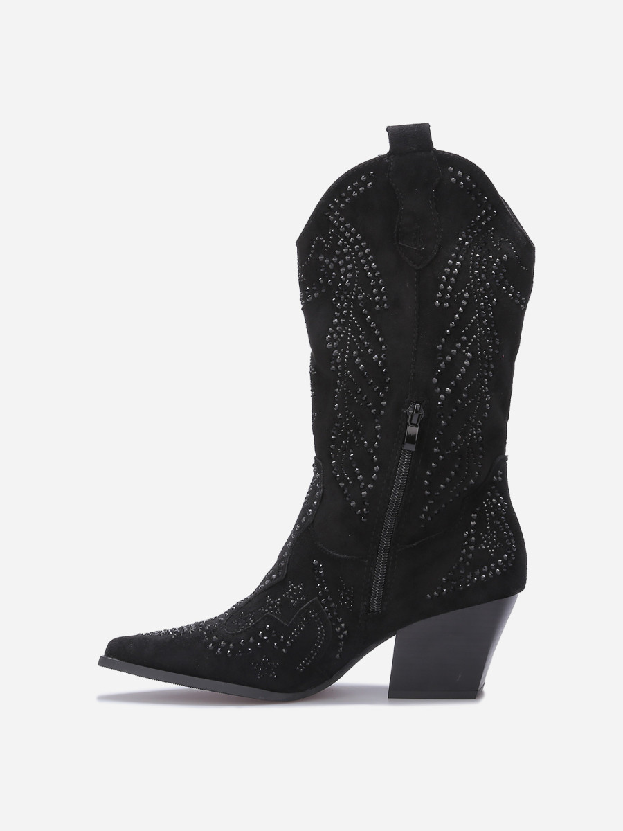 Bottes santiags en suédine beige avec revers Bottes santiags en suédine beige avec revers