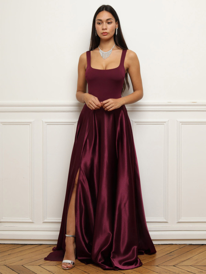 Jupe longue taille haute effet satiné