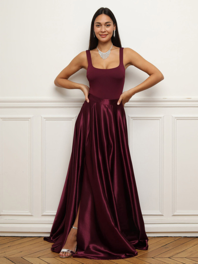 Jupe longue taille haute effet satiné