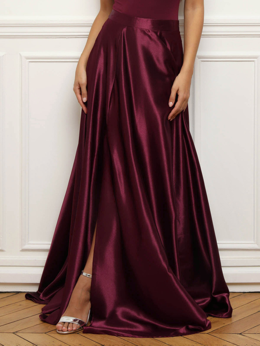 Jupe longue taille haute effet satiné