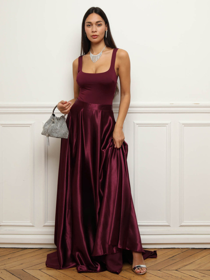 Jupe longue taille haute effet satiné