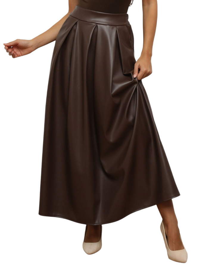 Jupe évasée et plissée en simili