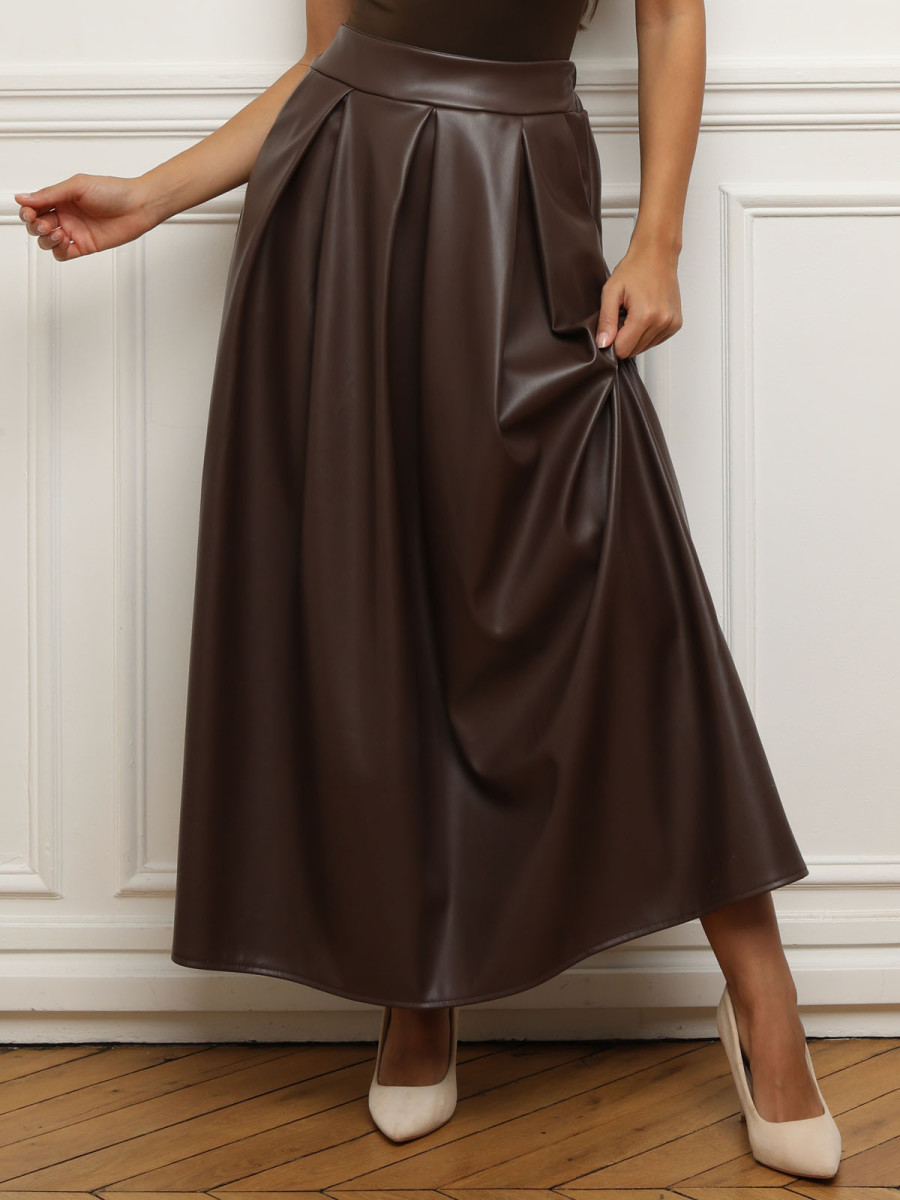 Jupe évasée et plissée en simili