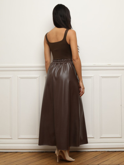 Jupe évasée et plissée en simili