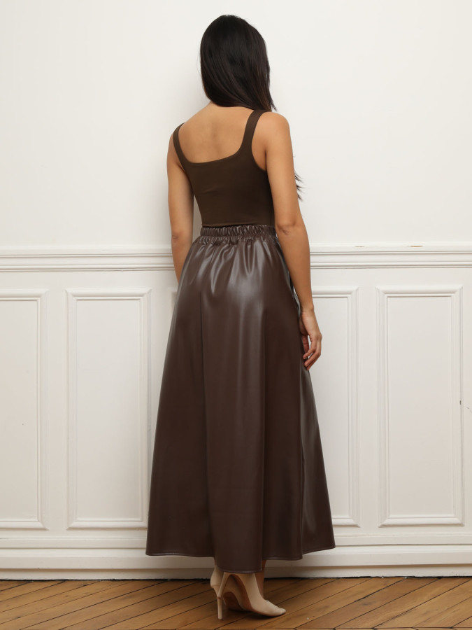 Jupe évasée et plissée en simili