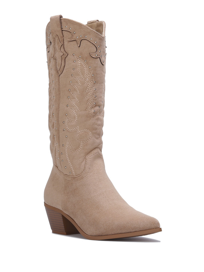 Santiags en suédine à clous et broderie