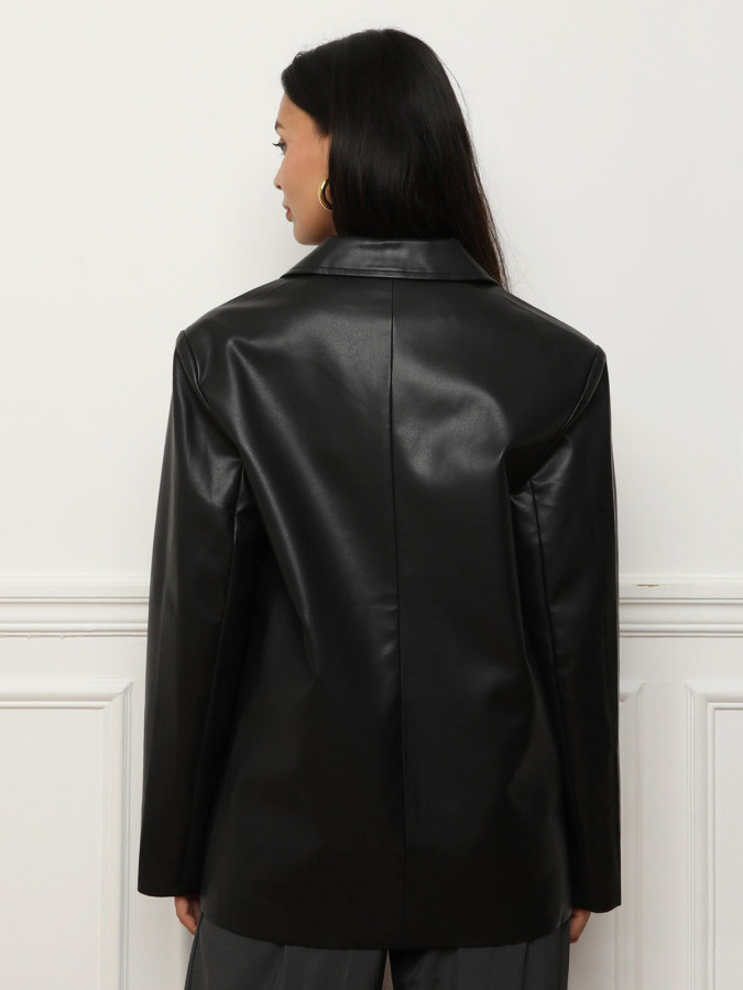 Blazer noir oversize en simili