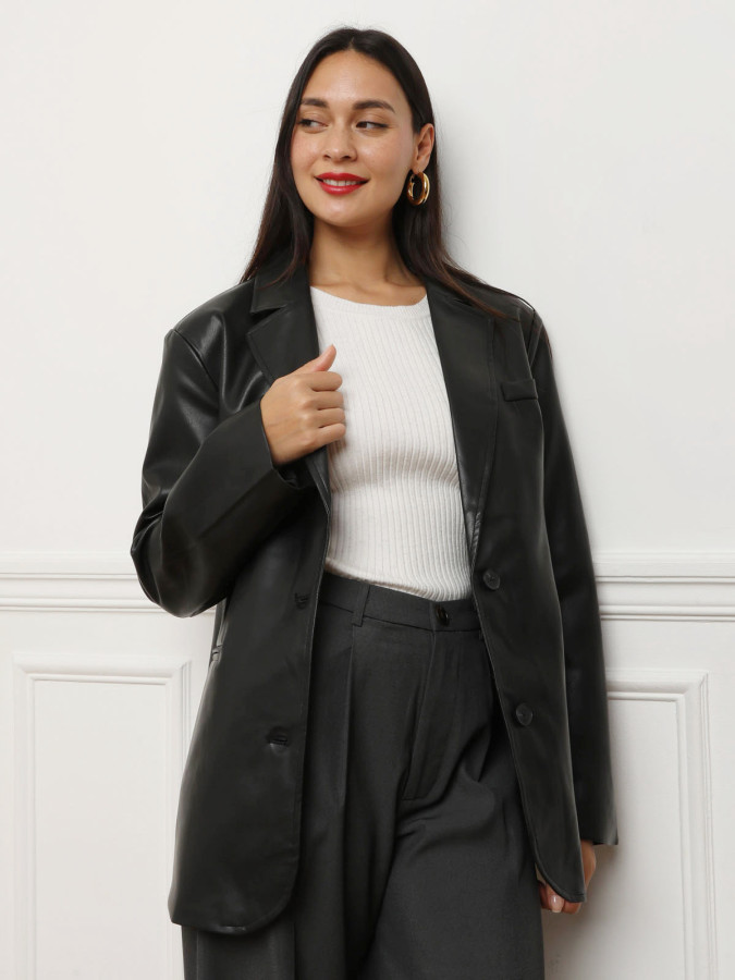 Blazer noir oversize en simili