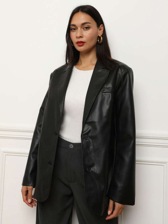 Blazer noir oversize en simili
