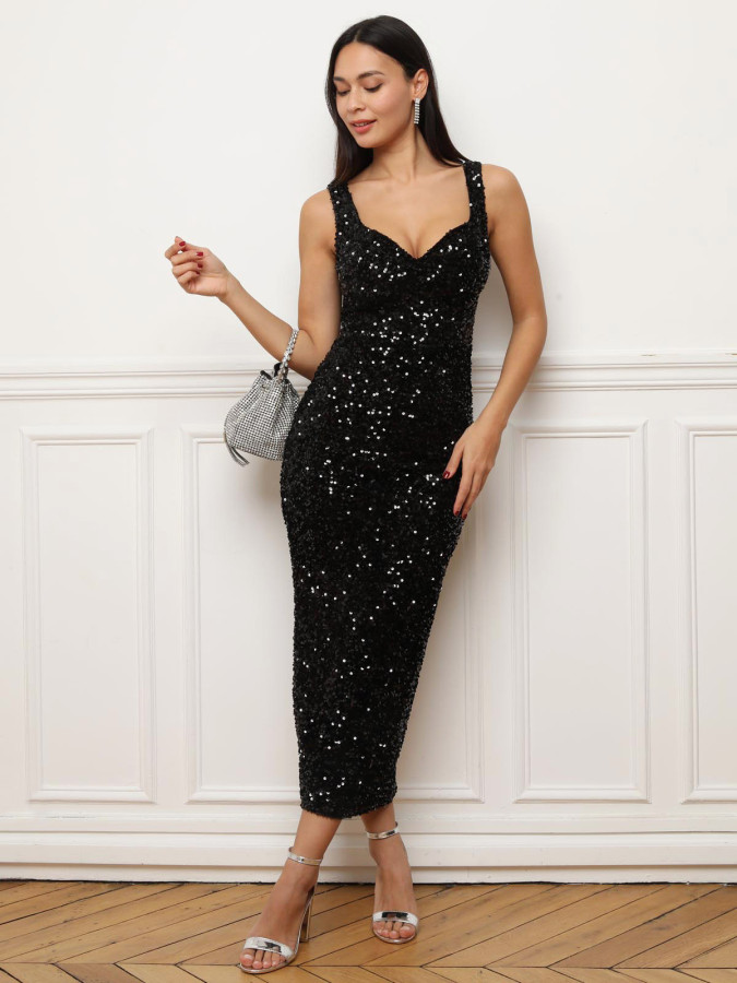 Robe moulante en velours à sequins