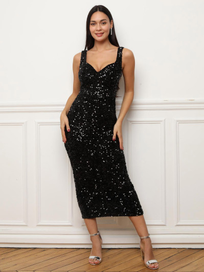 Robe moulante en velours à sequins