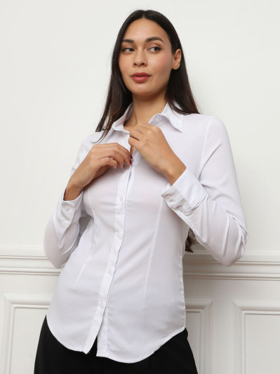 Chemise blanche ajustée à fines rayures