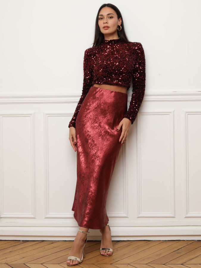 Crop top bordeaux à sequins