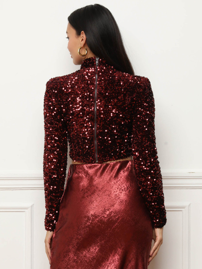 Crop top bordeaux à sequins