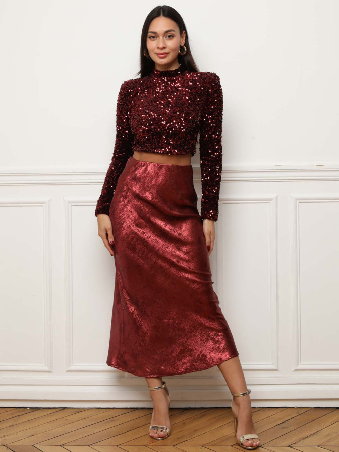 Crop top bordeaux à sequins