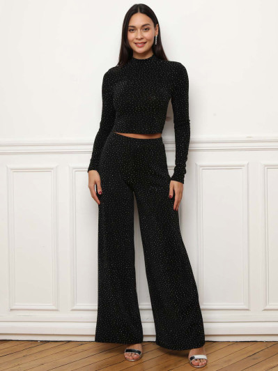 Pantalon ample noir à strass