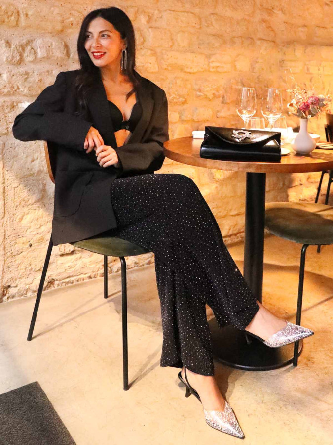 Pantalon ample noir à strass