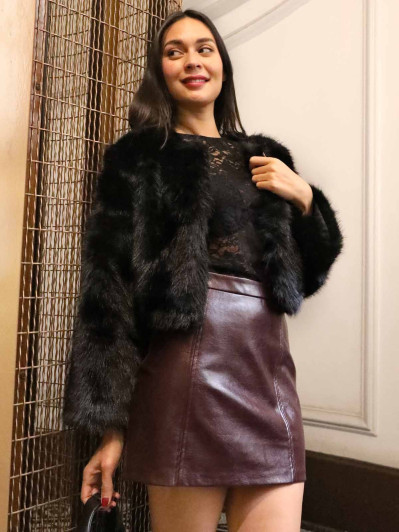 Jupe bordeaux droite en simili