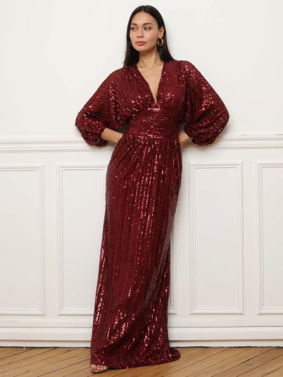 Robe longue bordeaux à sequins