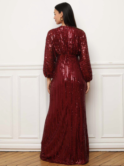 Robe longue bordeaux à sequins