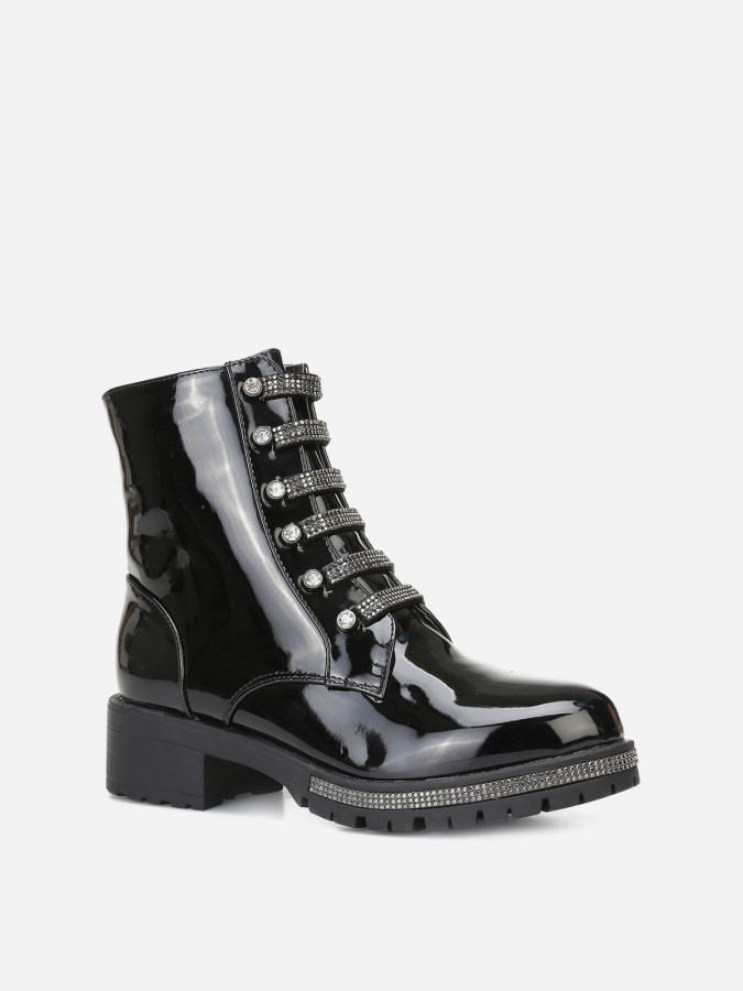 Rangers vernies noires à strass