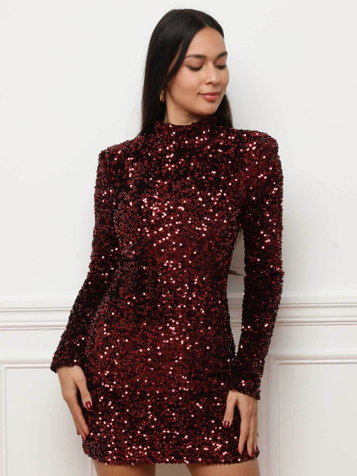 Robe moulante à sequins bordeaux