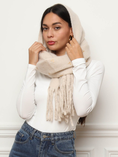 Écharpe duveteuse beige à motif doré
