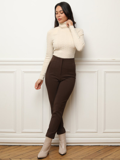 Pantalon droit marron taille haute