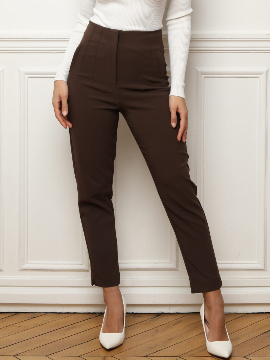 Pantalon droit marron taille haute