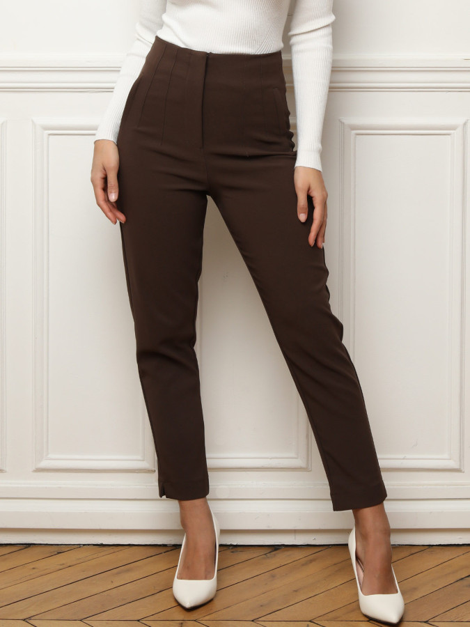 Pantalon droit marron taille haute