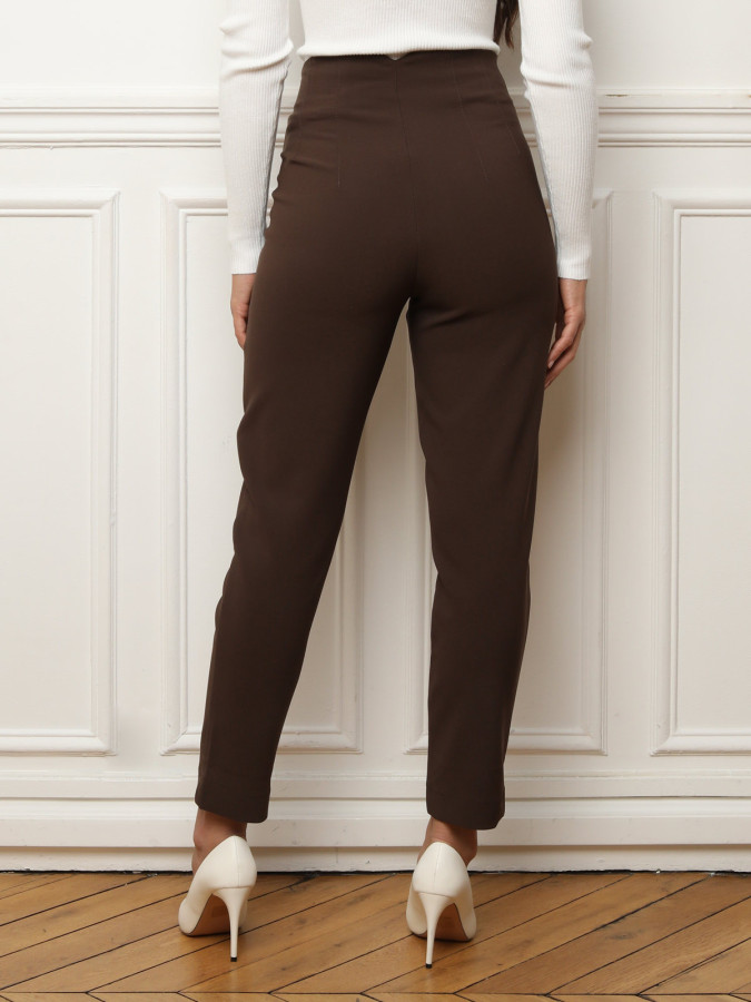 Pantalon droit marron taille haute