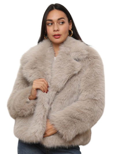 Manteau en fausse fourrure beige à col revers