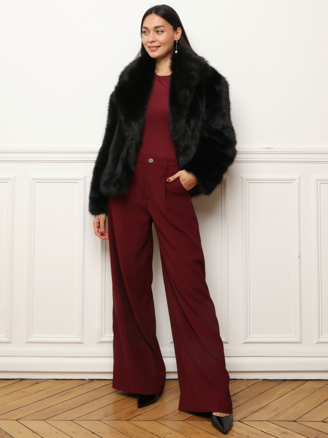 Manteau en fausse fourrure noir à col revers