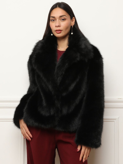 Manteau en fausse fourrure noir à col revers