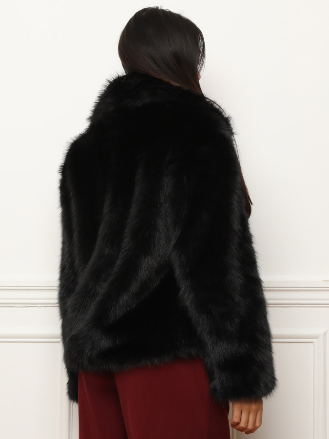 Manteau en fausse fourrure noir à col revers