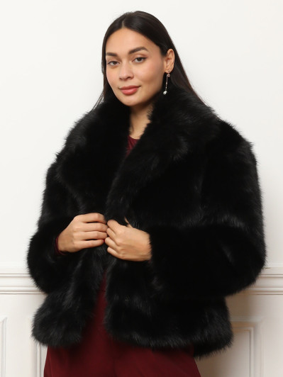 Manteau en fausse fourrure noir à col revers