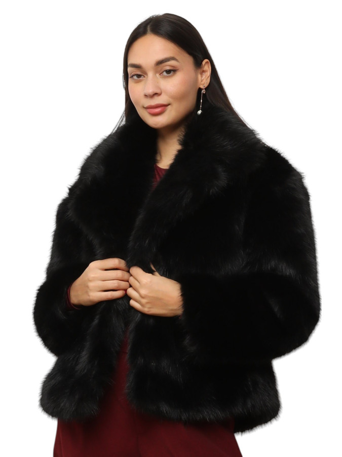 Manteau en fausse fourrure noir à col revers