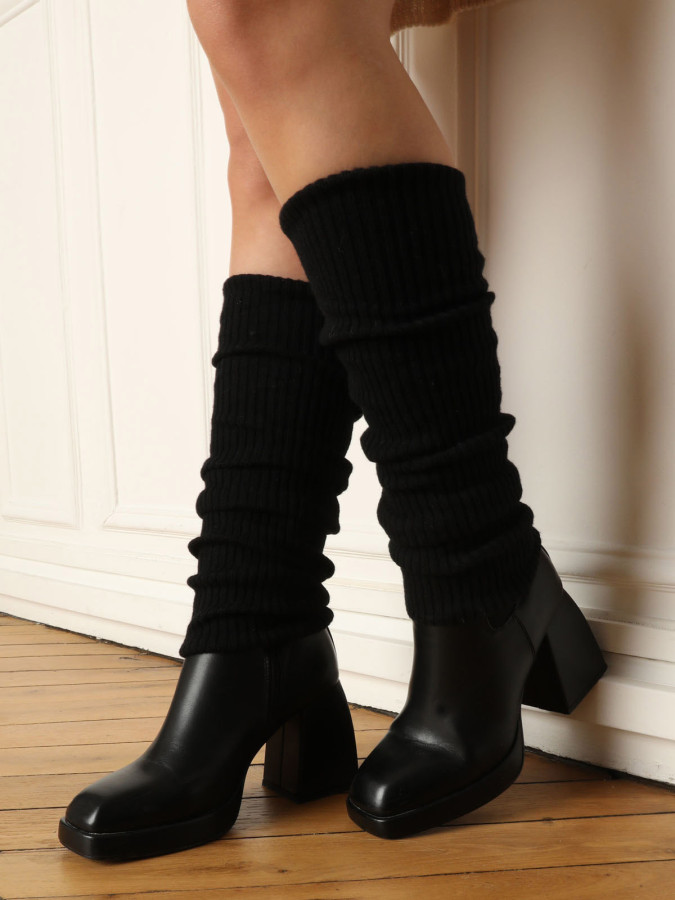 Guêtres noires en maille côtelée