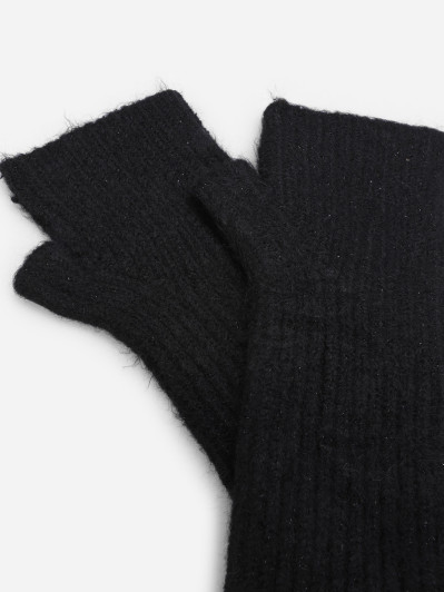 Mitaines longues noires en maille côtelée