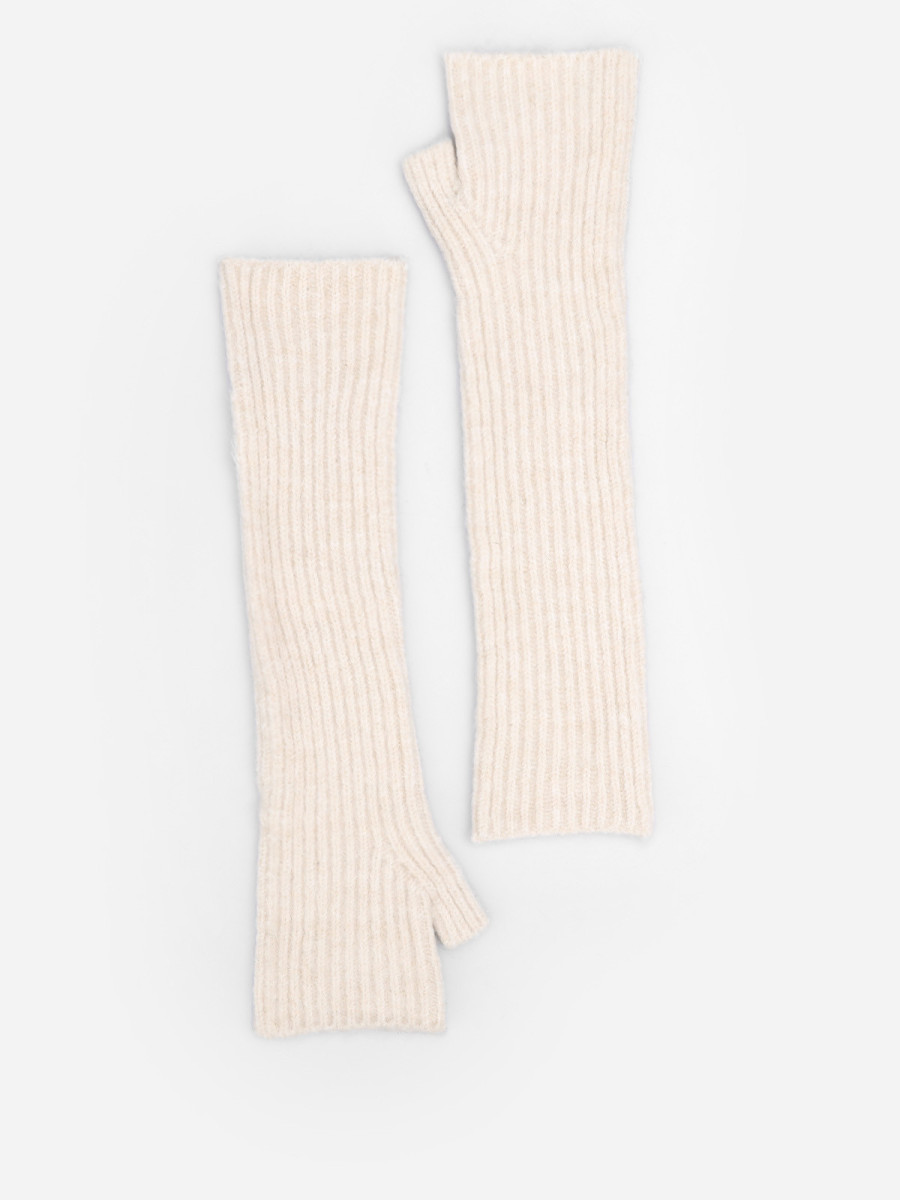 Mitaines longues beige en maille côtelée