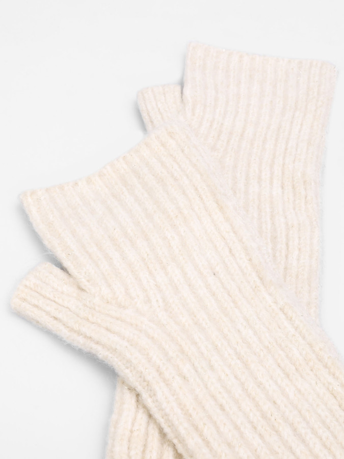 Mitaines longues beige en maille côtelée