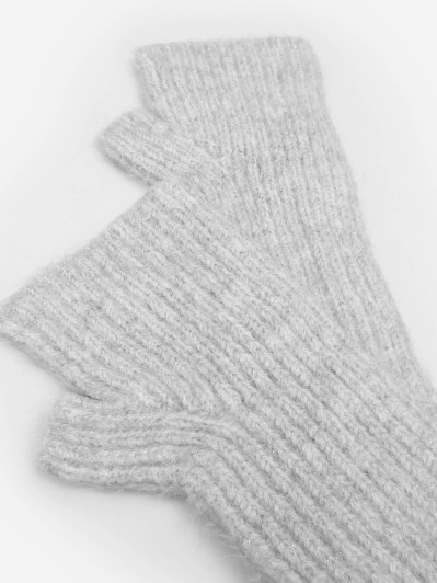 Mitaines longues grises en maille côtelée
