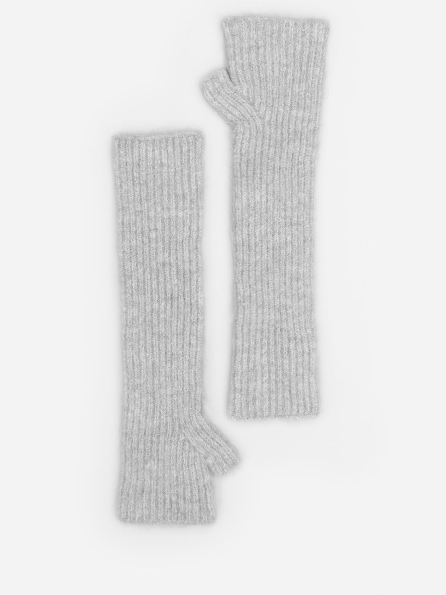 Mitaines longues grises en maille côtelée