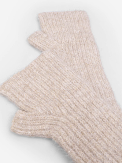 Mitaines longues taupe en maille côtelée