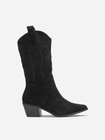 Bottes western noir en suédine brodée